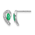 14k White Gold 5x2.5mm Marquise Emerald and Diamond Curved Post Earrings, 0.368 ct, 10 x 5 mm