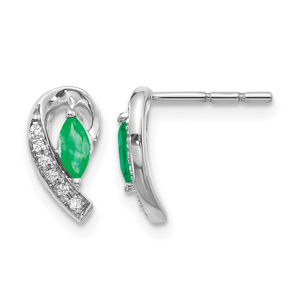 14k White Gold 5x2.5mm Marquise Emerald and Diamond Curved Post Earrings, 0.368 ct, 10 x 5 mm