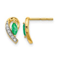 14k 5x2.5mm Marquise Emerald and Diamond Curved Post Earrings, 0.368 ct, 10 x 5 mm