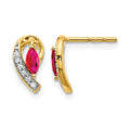 14k 5x2.5mm Marquise Ruby and Diamond Curved Post Earrings, 0.368 ct, 10 x 4 mm