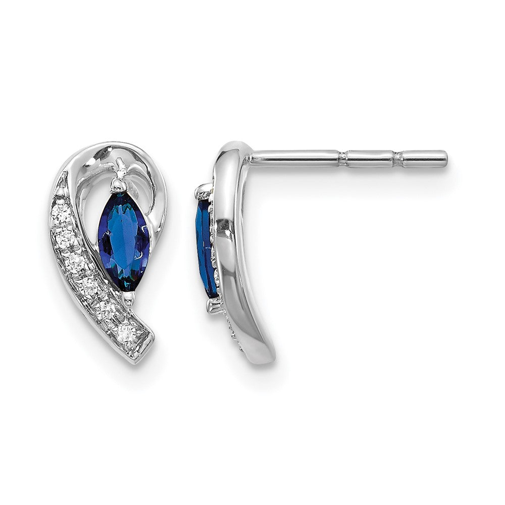 14k White Gold 5x2.5mm Marquise Sapphire and Diamond Curved Post Earrings, 0.368 ct, 11 x 5 mm