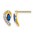 14k 5x2.5mm Marquise Sapphire and Diamond Curved Post Earrings, 0.368 ct, 11 x 5 mm