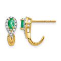 14k 5x3mm Oval Emerald and Diamond J-Hoop Post Earrings, 0.53 ct, 14 x 5 mm