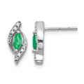 14k White Gold 5x2.5mm Marquise Emerald and Diamond Post Earrings, 0.43 ct, 13 x 5 mm