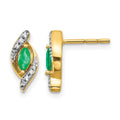 14k 5x2.5mm Marquise Emerald and Diamond Post Earrings, 0.43 ct, 13 x 5 mm