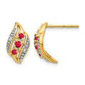 14k Polished Siam Ruby and Diamond Curve Post Earrings, 0.026 ct, 14 x 8 mm