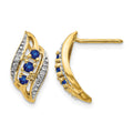 14k Polished Sapphire and Diamond Curve Post Earrings, 0.438 ct, 15 x 8 mm