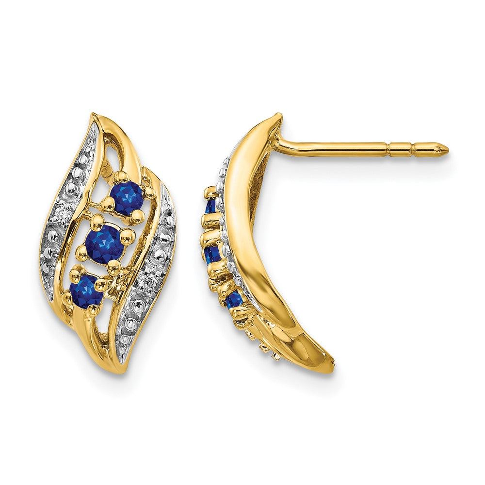 14k Polished Sapphire and Diamond Curve Post Earrings, 0.438 ct, 15 x 8 mm