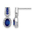 14k White Gold 6x4mm Oval Sapphire and Diamond Halo Post Earrings, 0.32 ct, 18 x 7 mm