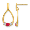 14k Ruby and White Sapphire Teardrop Post Dangle Earrings, 0.74 ct, 20 x 11 mm