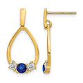 14k  Blue and White Sapphire Teardrop Post Dangle Earrings, 1.1 ct, 22 x 11 mm