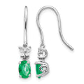 14k White Gold 6x4mm Oval Emerald and Diamond Shepherd Hook Earrings, 0.142 ct, 26 x 3 mm