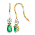 14k Two-Tone 6x4mm Oval Emerald and Diamond Shepherd Hook Earrings, 1.08 ct, 26 x 3 mm