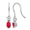 14k White Gold 6x4mm Oval Ruby and Diamond Shepherd Hook Earrings, 0.142 ct, 25 x 4 mm