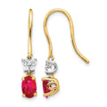 14k Two-Tone 6x4mm Oval Ruby and Diamond Shepherd Hook Earrings, 0.142 ct, 25 x 4 mm