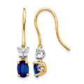 14k Two-Tone 6x4mm Oval Sapphire and Diamond Shepherd Hook Earrings, 0.142 ct, 29 x 4 mm