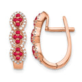 14k White Gold Ruby Cluster and Diamond Hinged Hoop Earrings, 0.552 ct, 23 x 13 mm