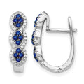 14k White Gold Blue Sapphire Cluster and Diamond Hinged Hoop Earrings, 0.864 ct, 18 x 5 mm
