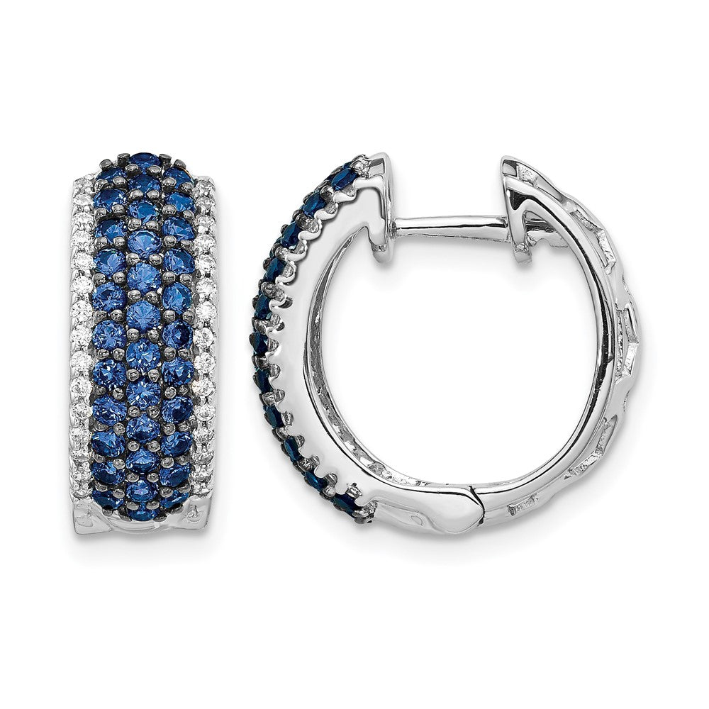 14k White Gold Diamond and Sapphire 18mm Hinged Hoop Earrings, 0.458 ct, 17 x 18 mm