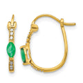 14k 1/20 carat Diamond and 5x2.5mm Marquise Emerald Oval Hoop Earrings, 0.28 ct, 15 x 2 mm
