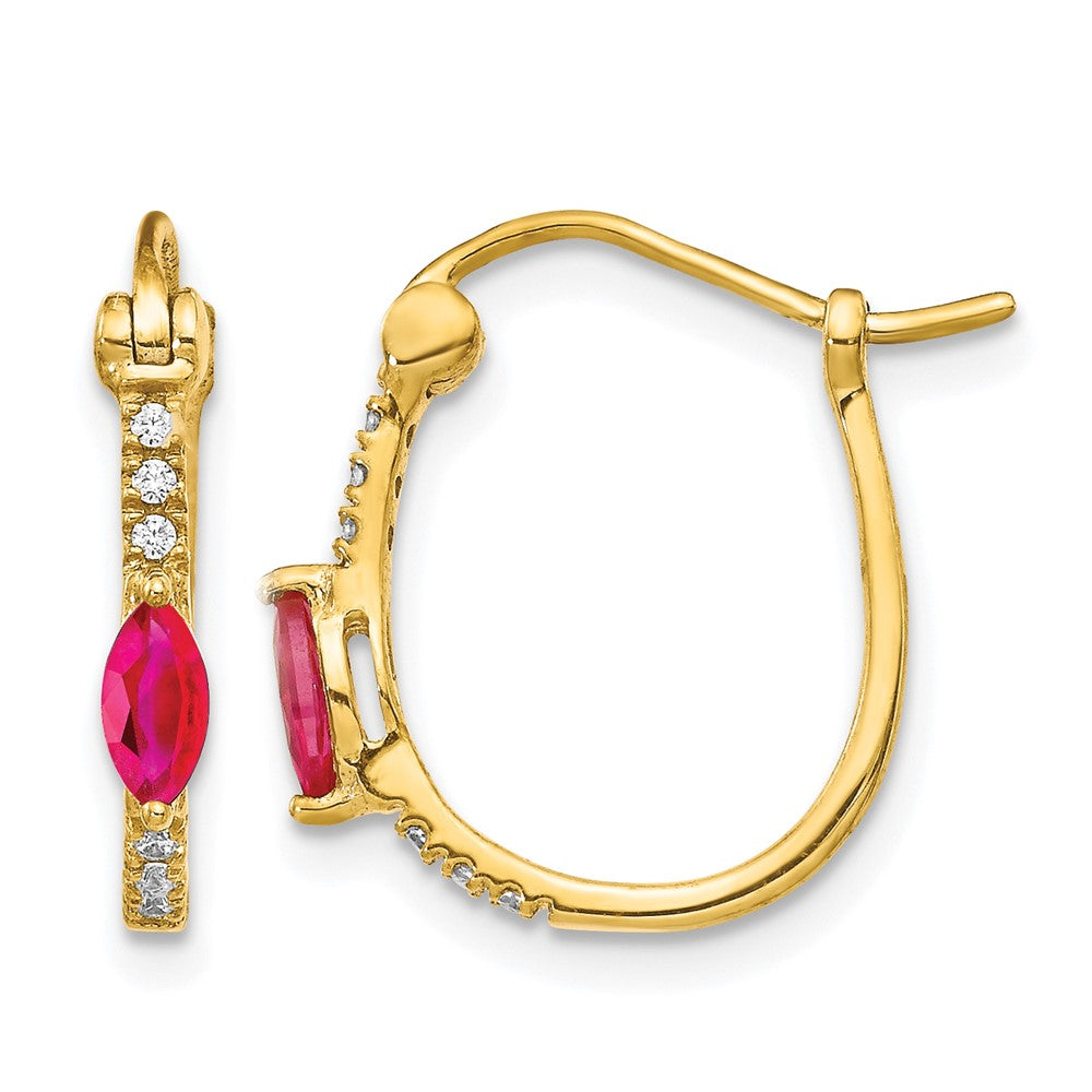 14k 1/20 carat Diamond and 5x2.5mm Marquise Ruby Oval Hoop Earrings, 0.52 ct, 15 x 2 mm