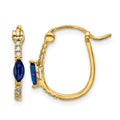 14k 1/20 carat Diamond and 5x2.5mm Marquise Sapphire Oval Hoop Earrings, 0.4 ct, 15 x 2 mm