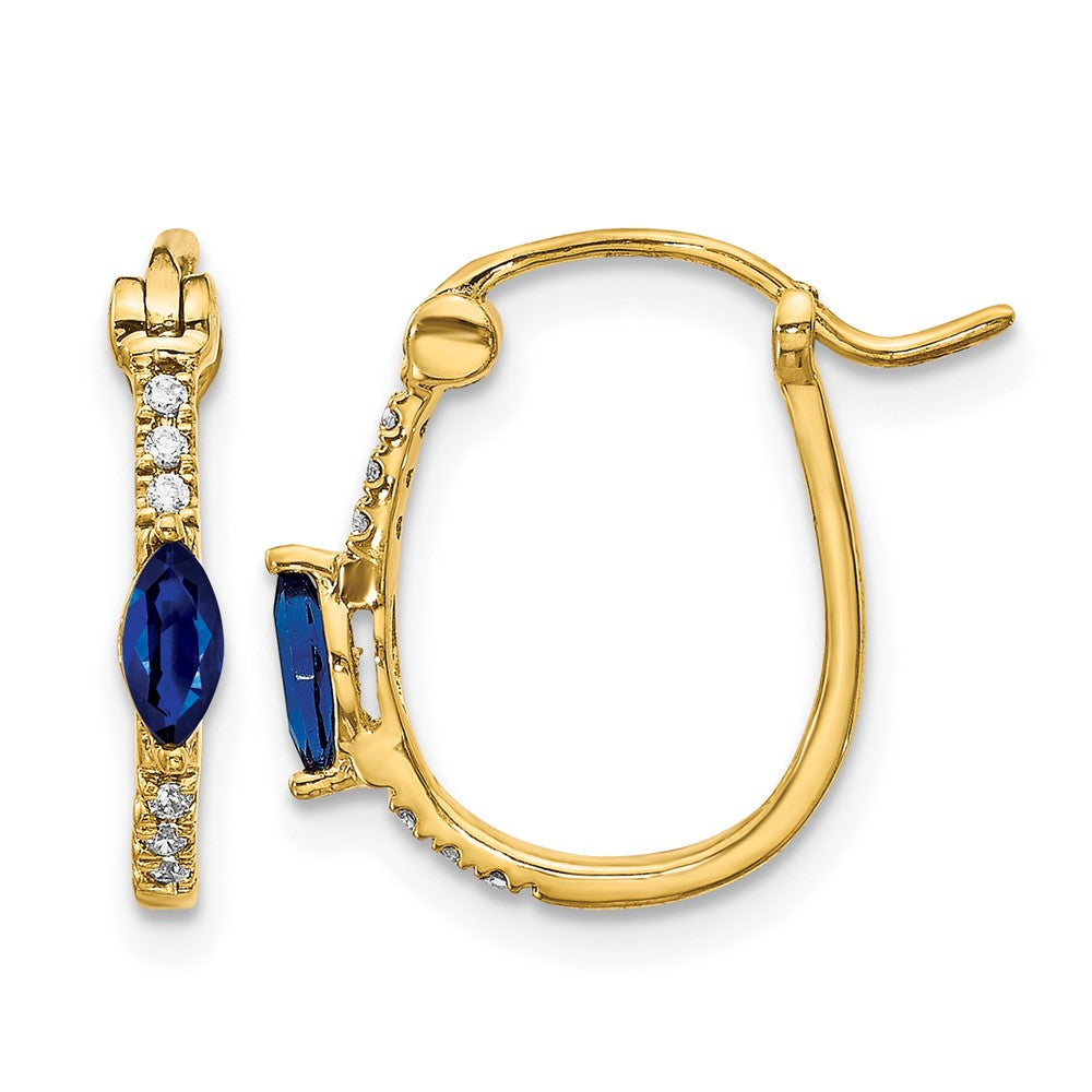 14k 1/20 carat Diamond and 5x2.5mm Marquise Sapphire Oval Hoop Earrings, 0.4 ct, 15 x 2 mm