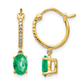 14k 1/10 carat Diamond and 7x5mm Oval Emerald Dangle Hoop Earrings, 1.59 ct, 21 x 4 mm