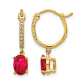 14k 1/10 carat Diamond and 7x5mm Oval Ruby Dangle Hoop Earrings, 1.59 ct, 22 x 5 mm