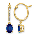 14k 1/10 carat Diamond and 7x5mm Oval Sapphire Dangle Hoop Earrings, 1.59 ct, 23 x 5 mm