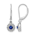 14k White Gold Diamond Halo and Sapphire Leverback Dangle Earrings, 0.998 ct, 27 x 8 mm