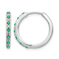 14k White Gold 1/5 carat Lab Grown Diamond VS/SI+ G+ and Created Emerald Complete Hinged Hoop Earrings, 0.839 ct, 17.5 x 18.25 mm