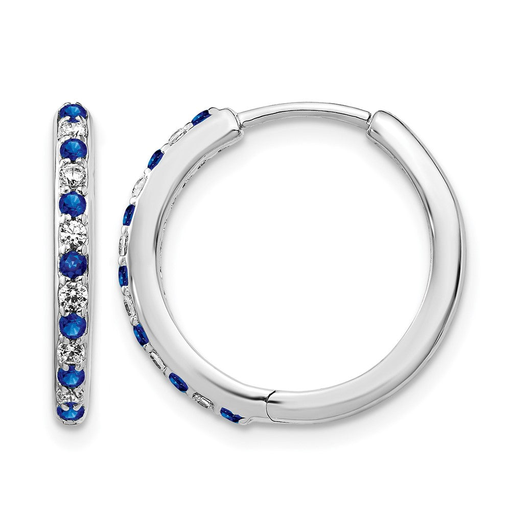 14k White Gold Diamond and Sapphire 19mm Hinged Hoop Earrings, 0.6 ct, 18 x 19 mm
