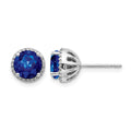 14k White Gold 6mm Round Sapphire and Diamond Halo Post Earrings, 2.49 ct, 8 x 8 mm