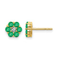 14k and White Rhodium Emerald and Diamond Floral Post Earrings, 0.586 ct, 6 x 6 mm