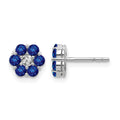 14k White Gold Polished Sapphire and Diamond Floral Post Earrings, 1.76 ct, 6 x 6 mm
