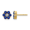 14k and White Rhodium Sapphire and Diamond Floral Post Earrings, 1.76 ct, 6 x 6 mm