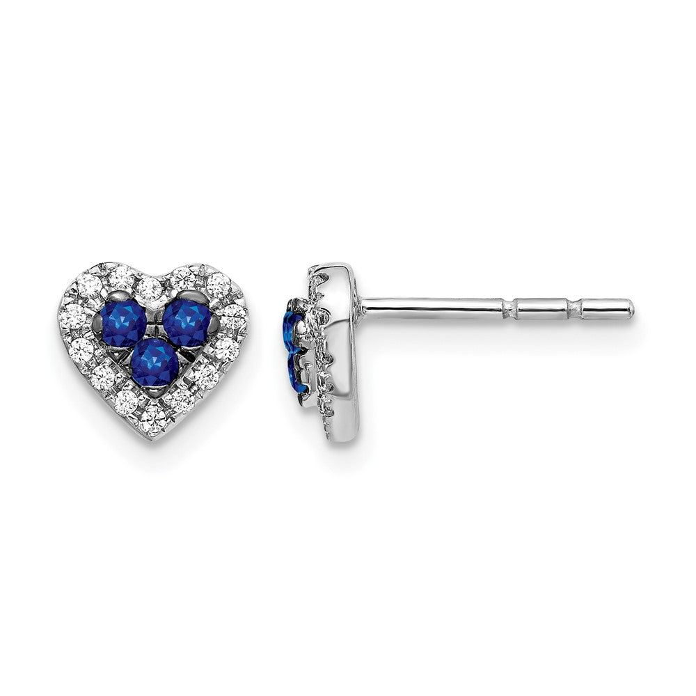 14k White Gold Sapphire Cluster and Diamond Halo Heart Post Earrings, 0.596 ct, 7 x 8 mm