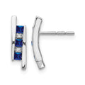 14k White Gold Princess Sapphire and Diamond Post Earrings, 0.026 ct, 15 x 4 mm