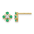 14k 2mm Round Emerald and Diamond Post Earrings, 0.27 ct, 7 x 7 mm
