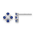 14k White Gold 2mm Round Blue Sapphire and Diamond Post Earrings, 0.342 ct, 7 x 7 mm