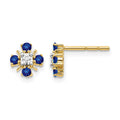 14k 2mm Round Blue Sapphire and Diamond Post Earrings, 0.342 ct, 7 x 7 mm