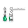 14k White Gold 4x3mm Pear Emerald and Diamond Dangle Post Earrings, 0.31 ct, 10 x 3 mm