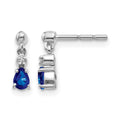 14k White Gold 4x3mm Pear Blue Sapphire and Diamond Dangle Post Earrings, 0.012 ct, 10 x 2 mm