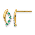 14k Emerald and Diamond Curved Post Earrings, 0.173 ct, 10 x 6 mm