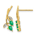 14k Diamond and Pear Emerald Floral Post Earrings, 0.551 ct, 19 x 7 mm