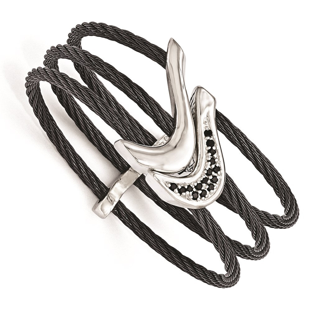 Edward Mirell Titanium Black Ti Sterling Silver Spinel Cable Flexible Cuff, 0.45 ct, 6 x 27 mm