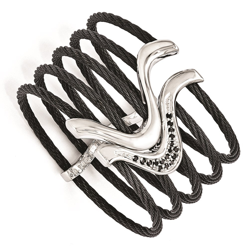 Edward Mirell Black Ti & Sterling Silver Black Spinel Cable Flex Cuff Bangl, 0.51 ct, 6 x 43 mm