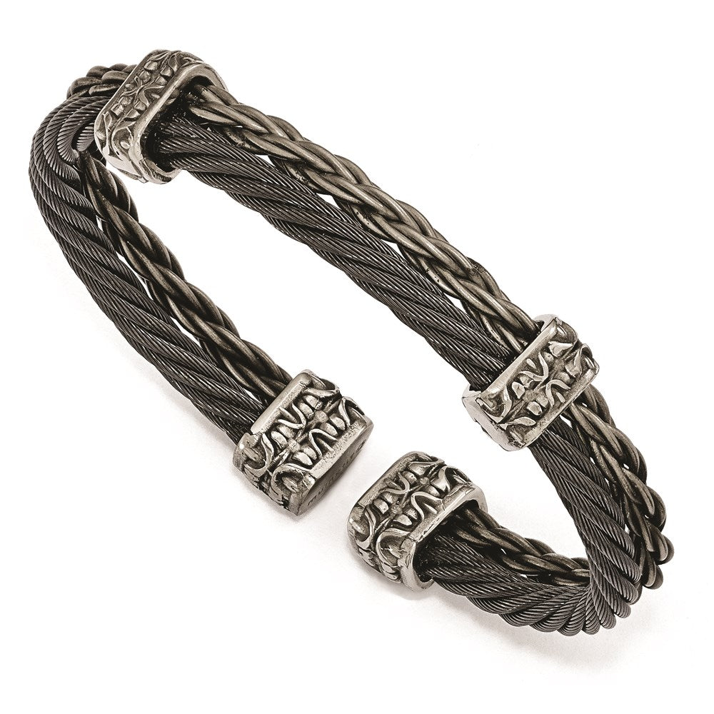 Edward Mirell Titanium Black Memory Cable & Black Titanium Cuff Bracelet, 7 mm