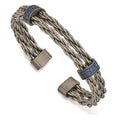 Edward Mirell Titanium Brushed w/ Blue Anodized Stations Cuff Bracelet, 7.5 mm